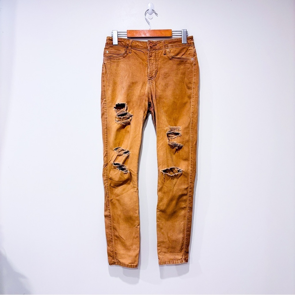 GUESS Distressed taupe jeans, narrow leg